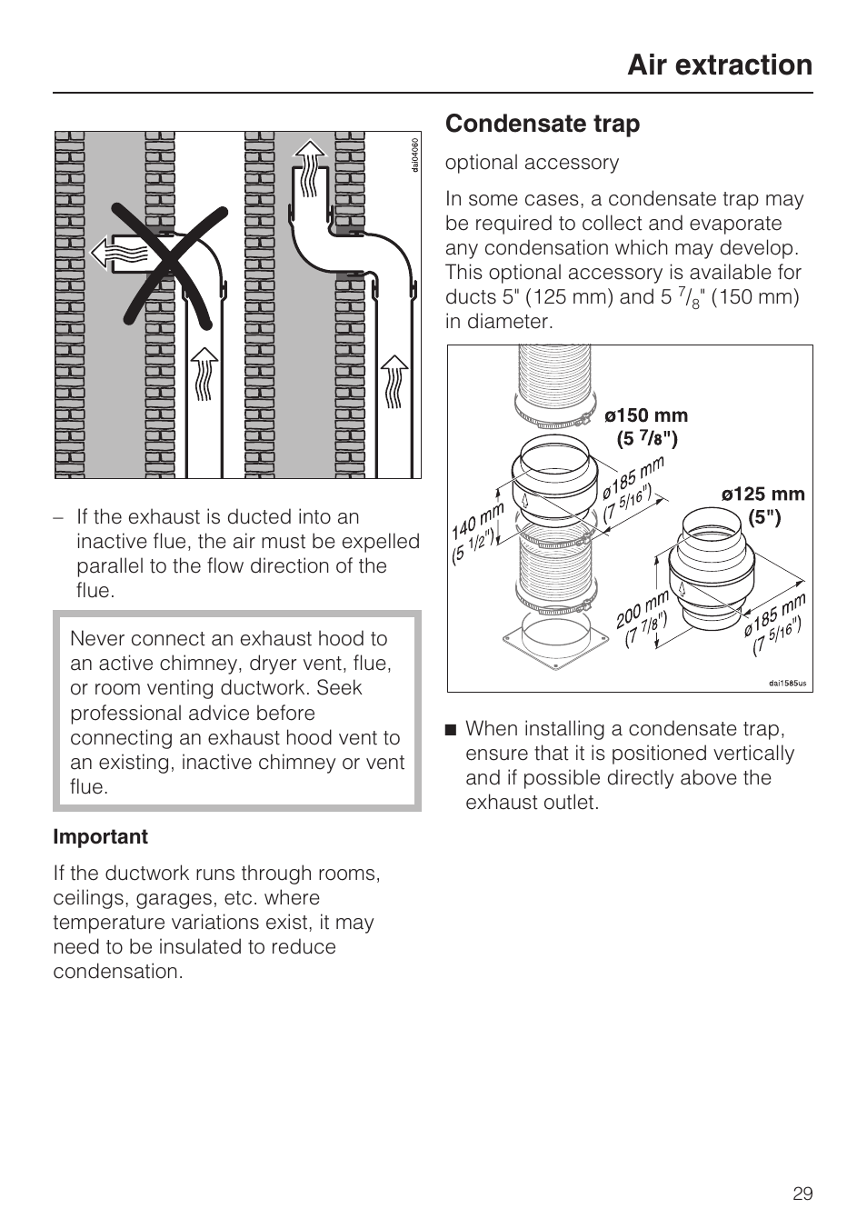 Air extraction, Condensate trap | Miele DA5321D User Manual | Page 29 / 32