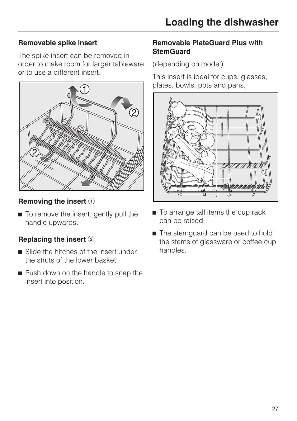 Loading the dishwasher | Miele G 2872 User Manual | Page 27 / 80