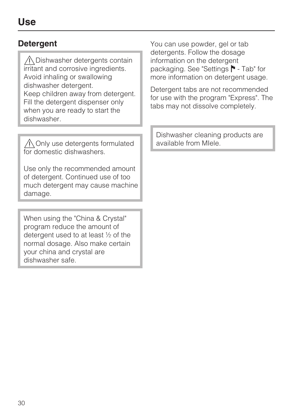 Use 30 | Miele G 2872 User Manual | Page 30 / 80