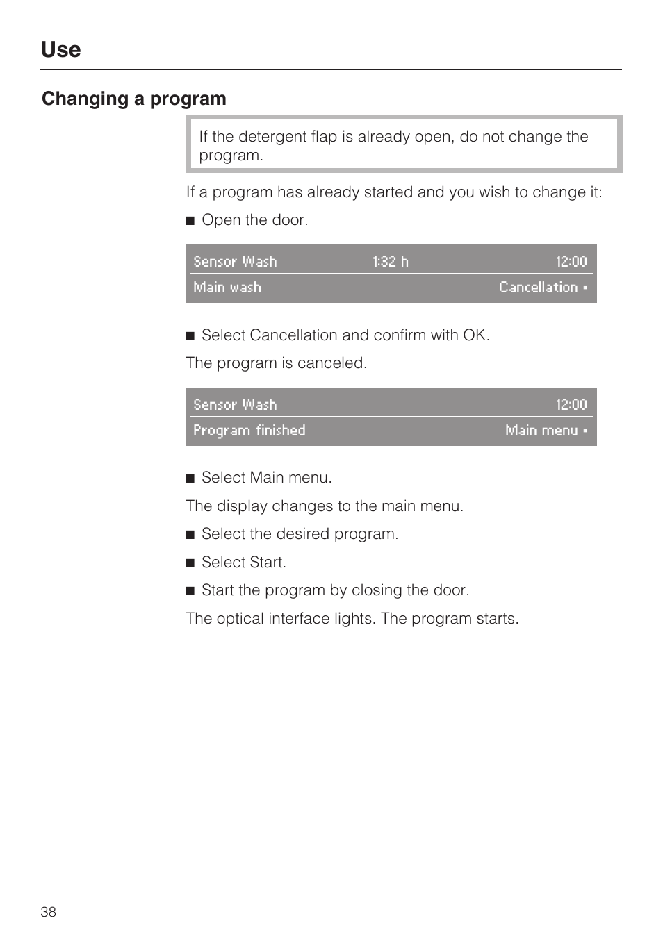 Changing a program | Miele G 2872 User Manual | Page 38 / 80