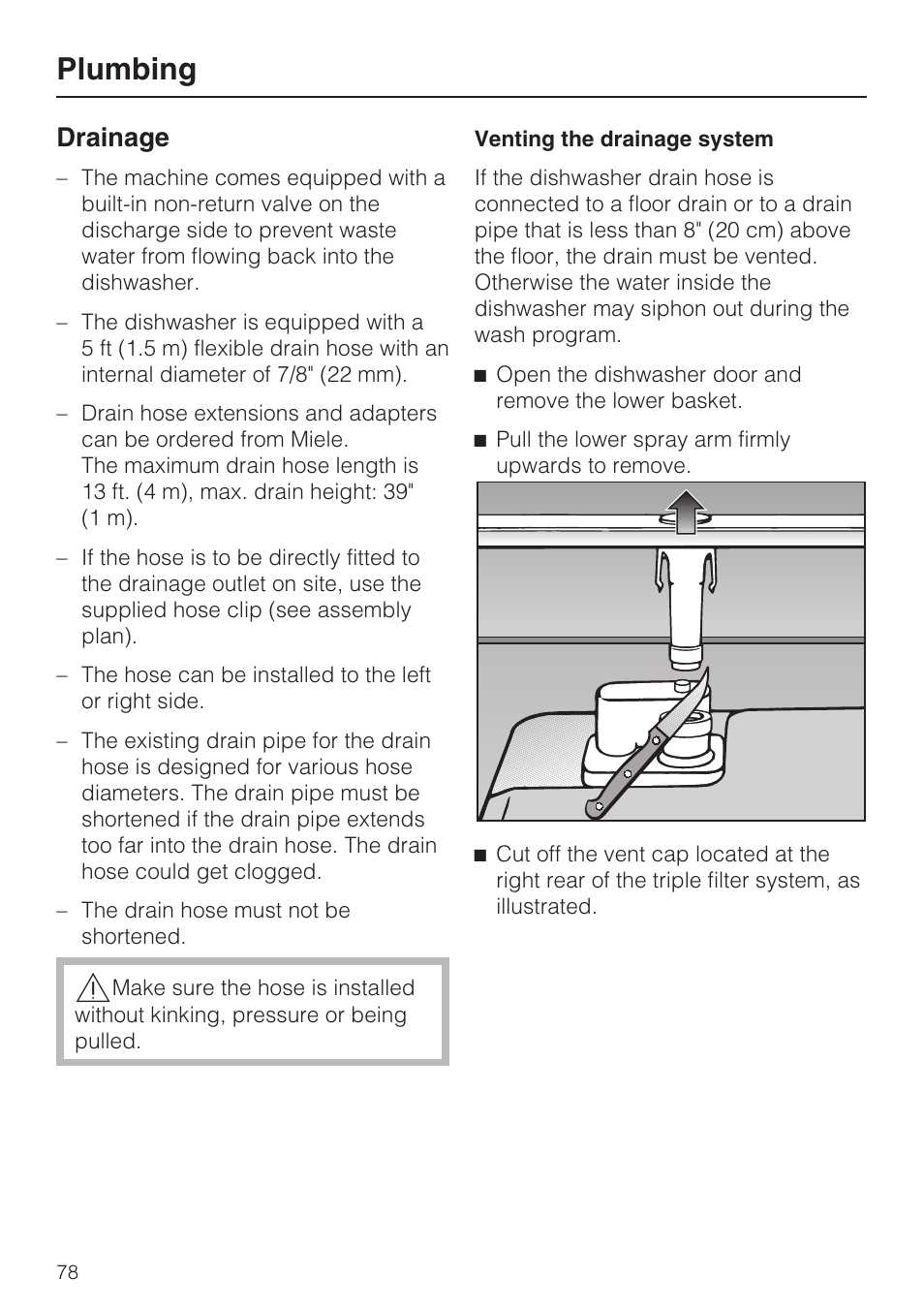 Drainage 78, Plumbing, Drainage | Miele G 2872 User Manual | Page 78 / 80