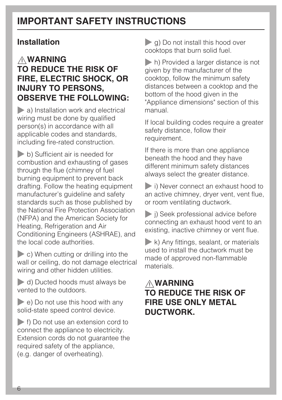 Important safety instructions | Miele DA 390-5 User Manual | Page 6 / 28