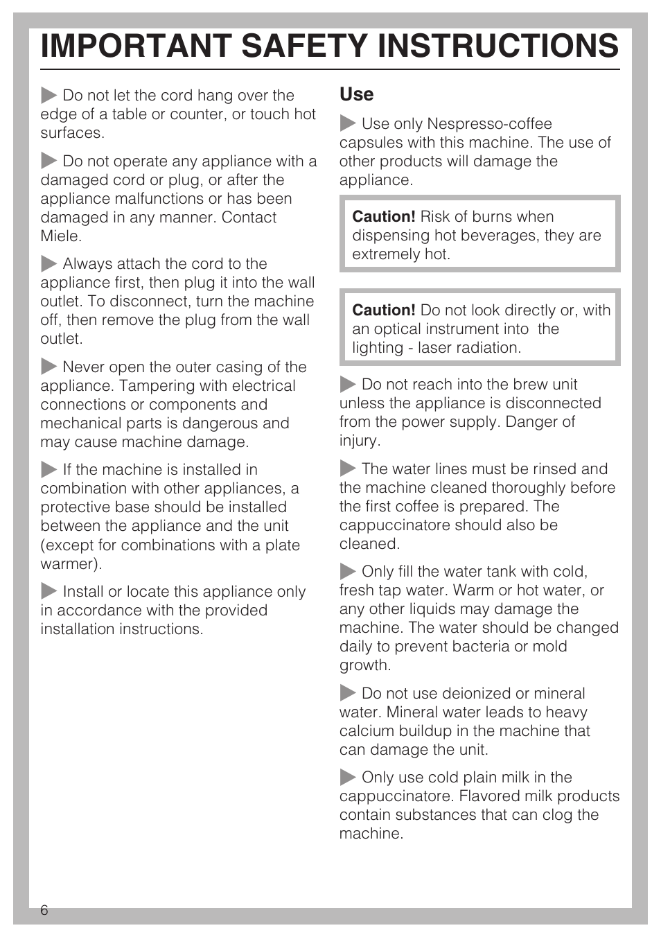 Important safety instructions | Miele CVA 2652 User Manual | Page 6 / 72