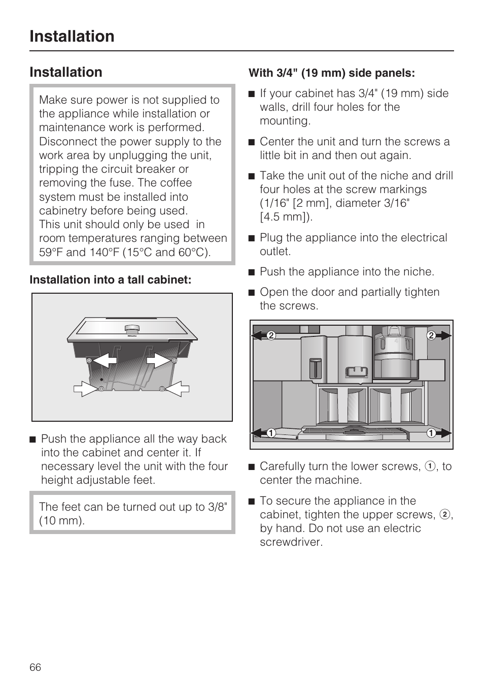 Installation | Miele CVA 2652 User Manual | Page 66 / 72