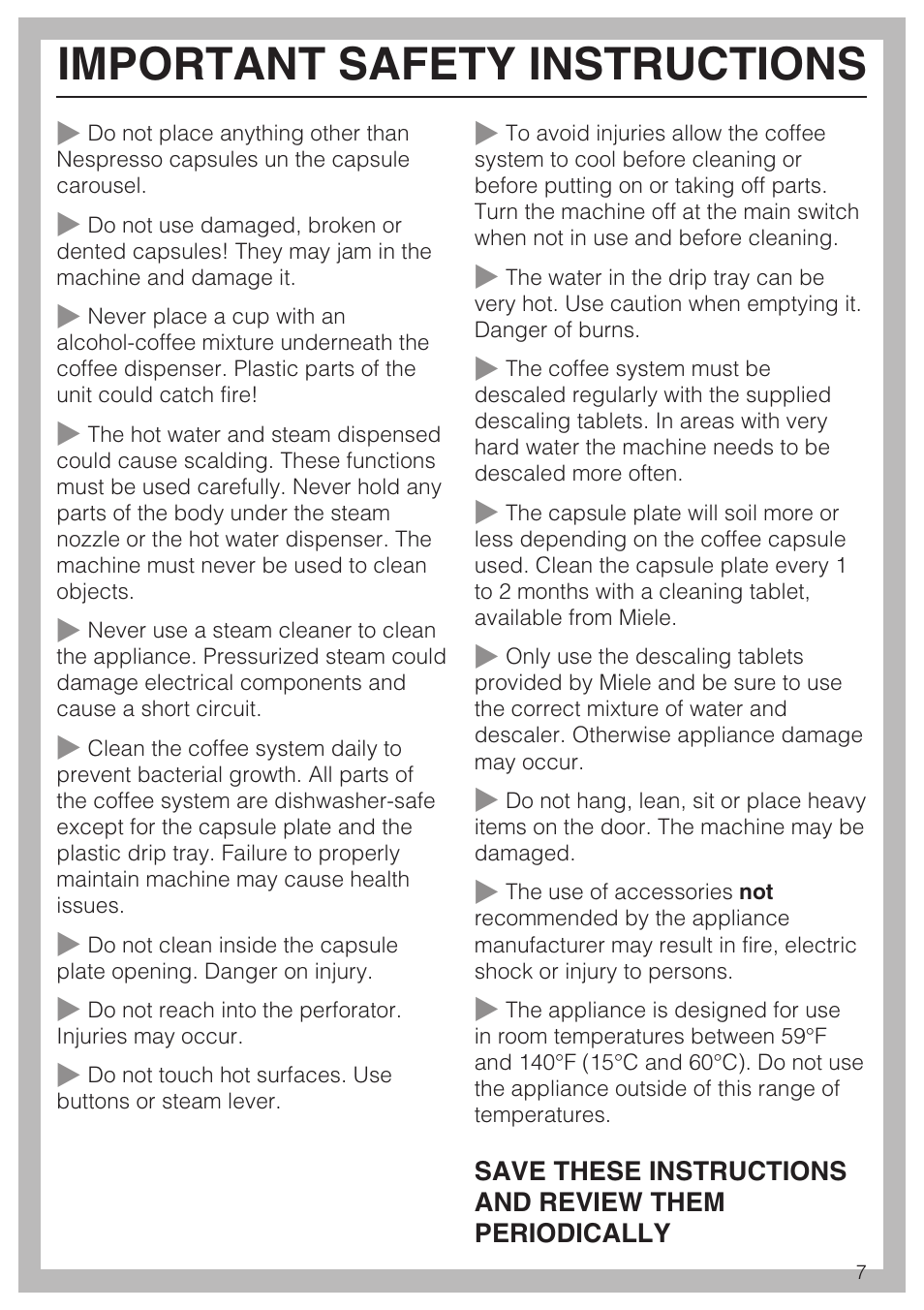 Important safety instructions | Miele CVA 2652 User Manual | Page 7 / 72