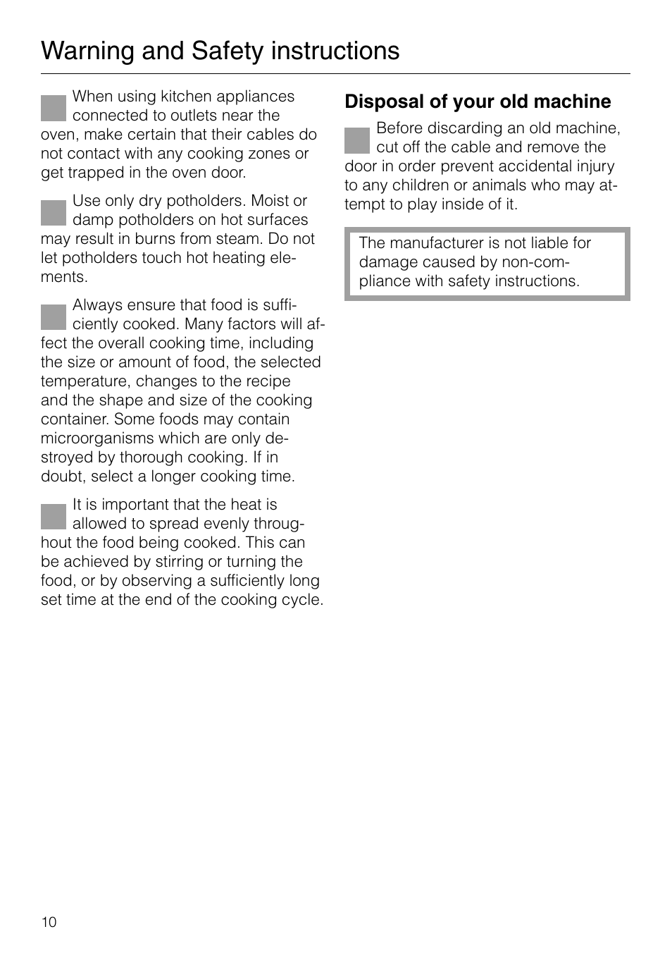 Warning and safety instructions, Disposal of your old machine | Miele H 277 B User Manual | Page 10 / 60