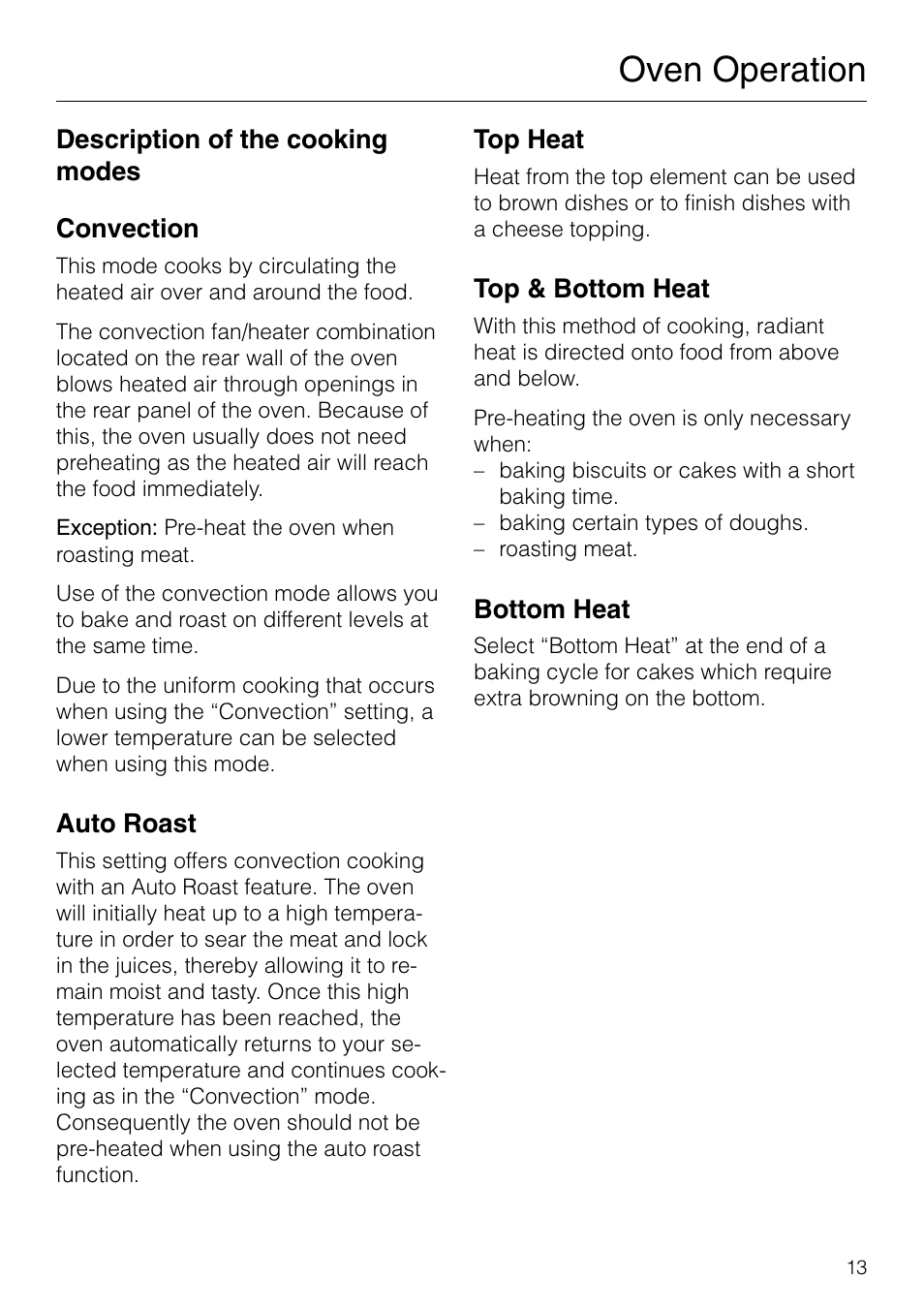 Oven operation | Miele H 277 B User Manual | Page 13 / 60
