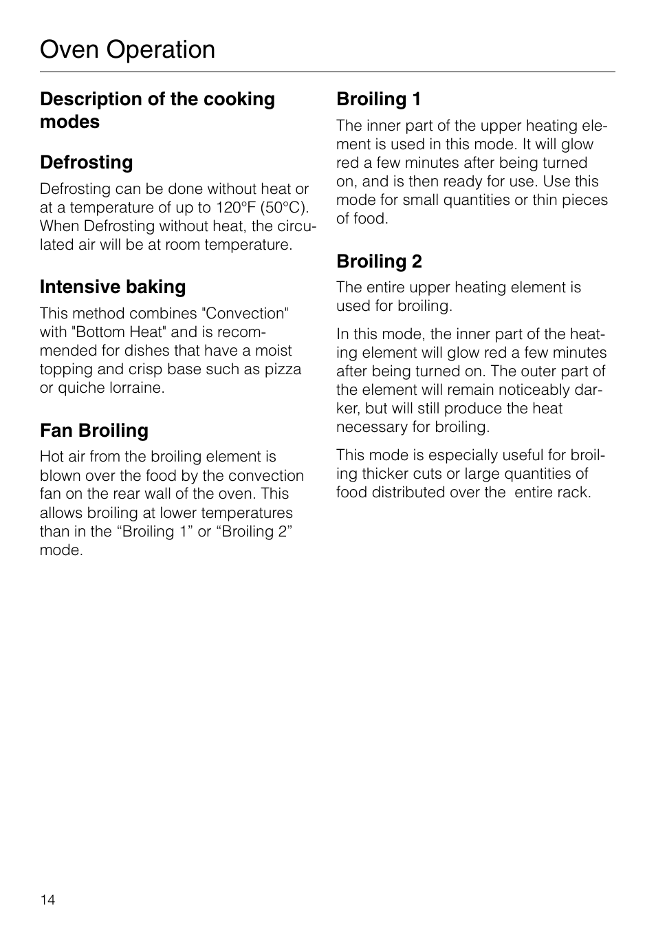 Oven operation | Miele H 277 B User Manual | Page 14 / 60