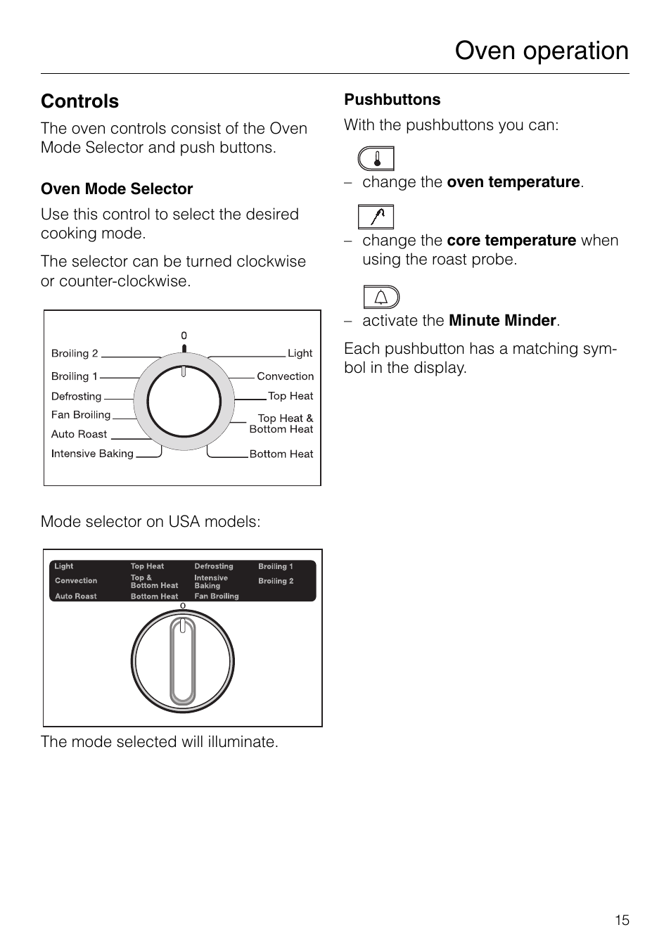 Oven operation, Controls | Miele H 277 B User Manual | Page 15 / 60