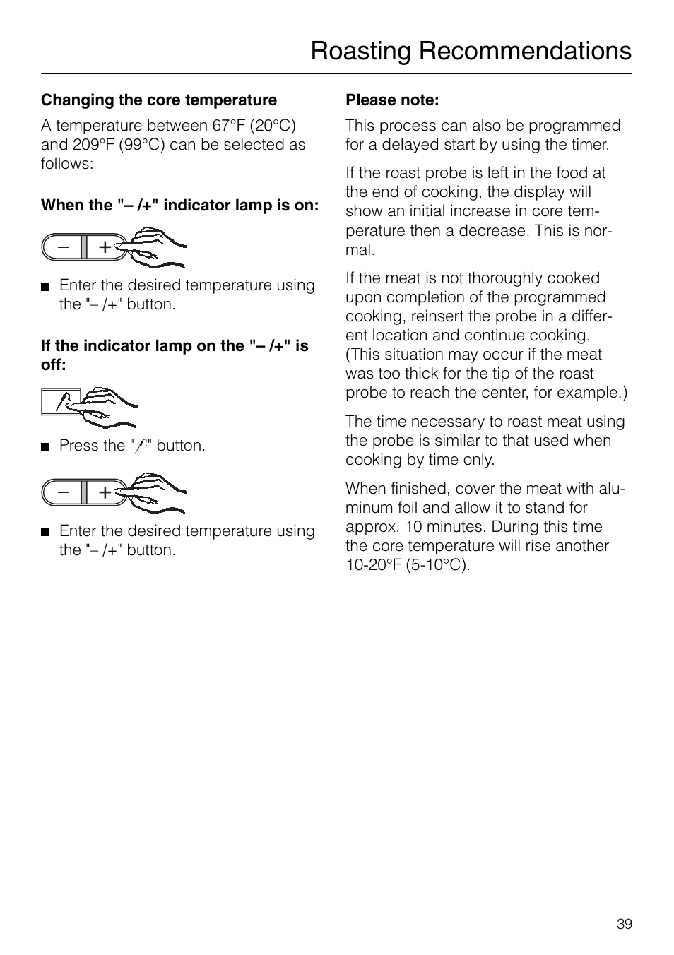 Roasting recommendations | Miele H 277 B User Manual | Page 39 / 60