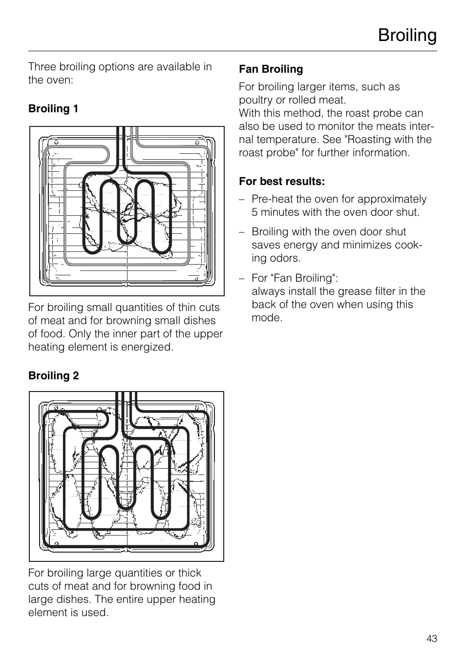 Broiling | Miele H 277 B User Manual | Page 43 / 60