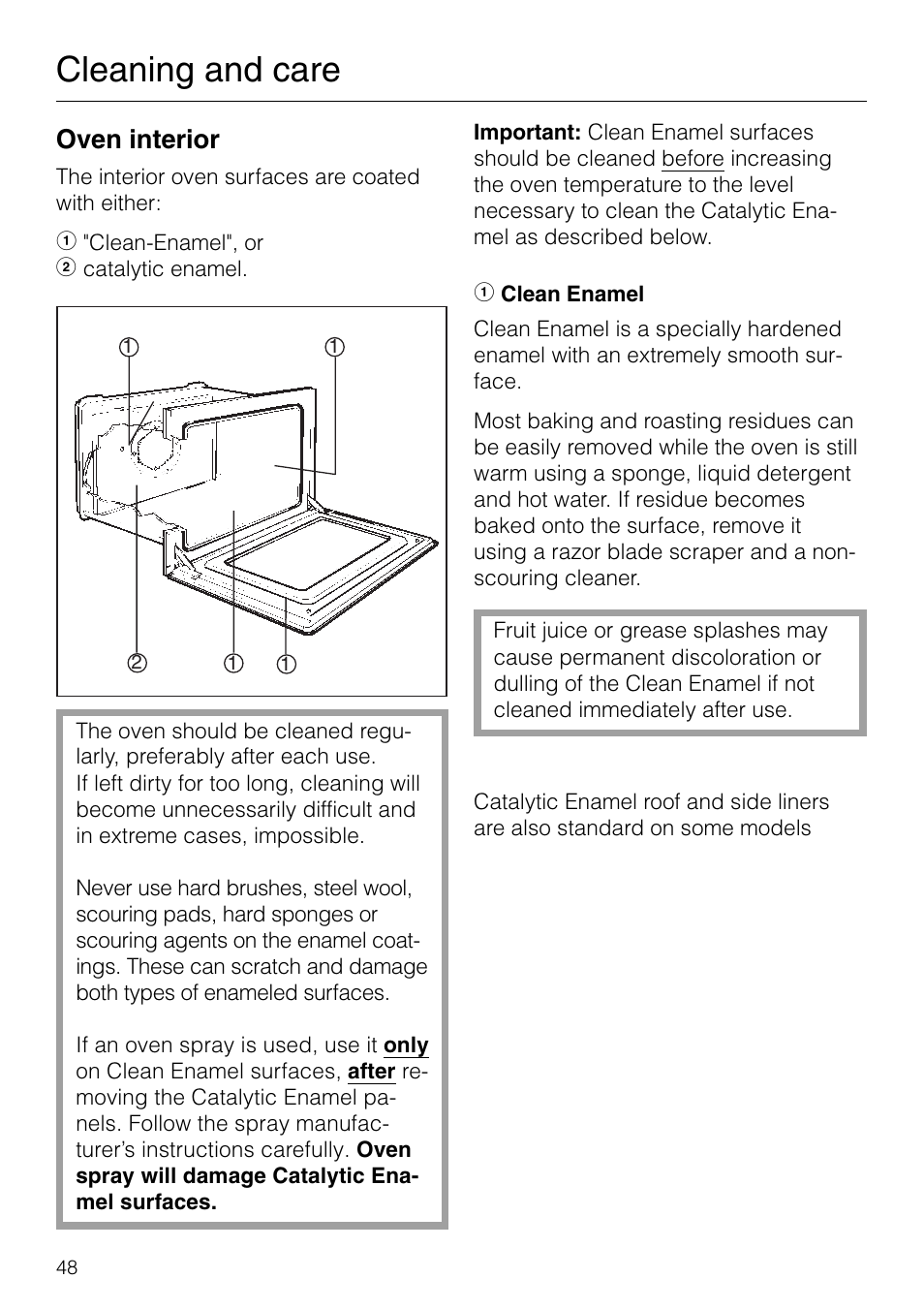 Cleaning and care, Oven interior | Miele H 277 B User Manual | Page 48 / 60