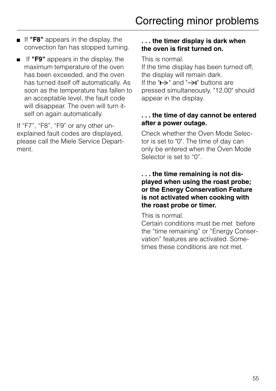 Correcting minor problems | Miele H 277 B User Manual | Page 55 / 60