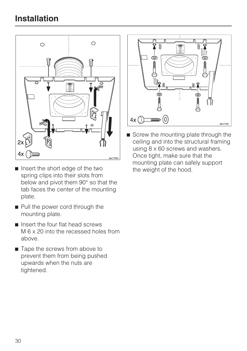 Installation | Miele DA 220-4 User Manual | Page 30 / 40