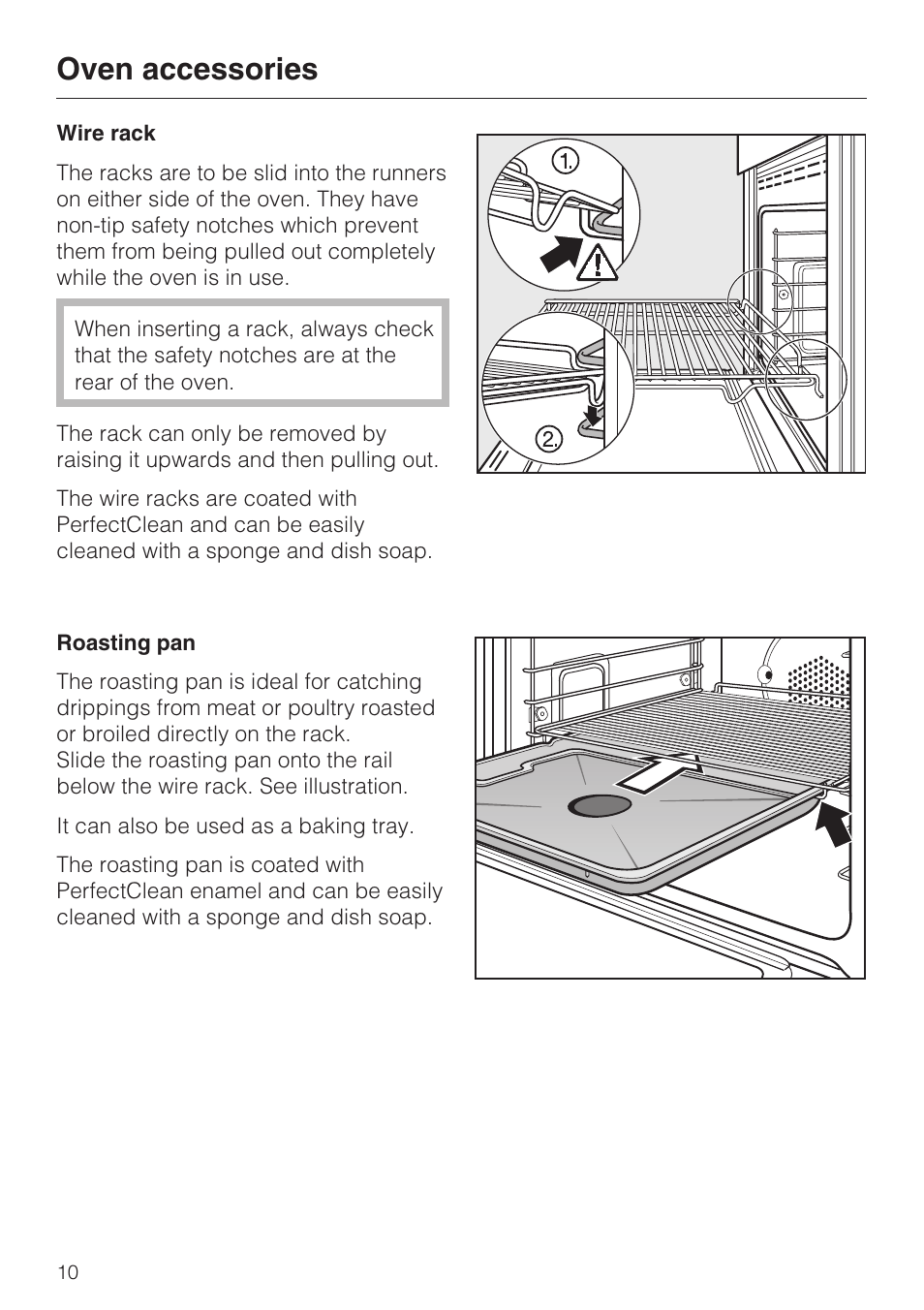 Oven accessories 10, Wire rack 10, Roasting pan 10 | Oven accessories | Miele H4890BP2 User Manual | Page 10 / 80