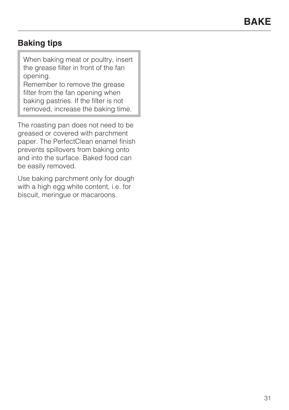Bake 31, Baking tips 31, Bake | Miele H4890BP2 User Manual | Page 31 / 80