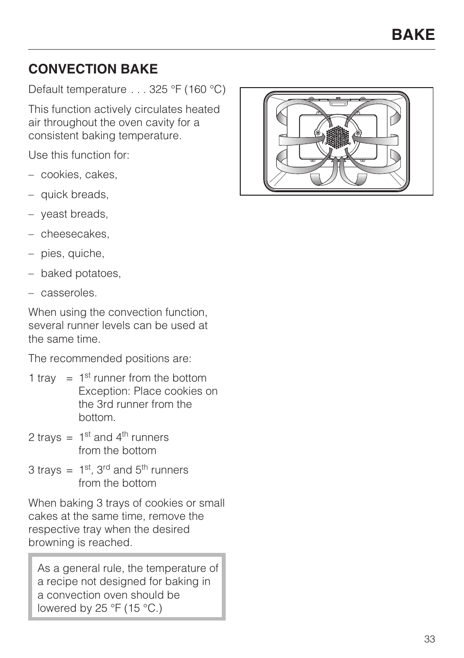 Bake, Convection bake | Miele H4890BP2 User Manual | Page 33 / 80