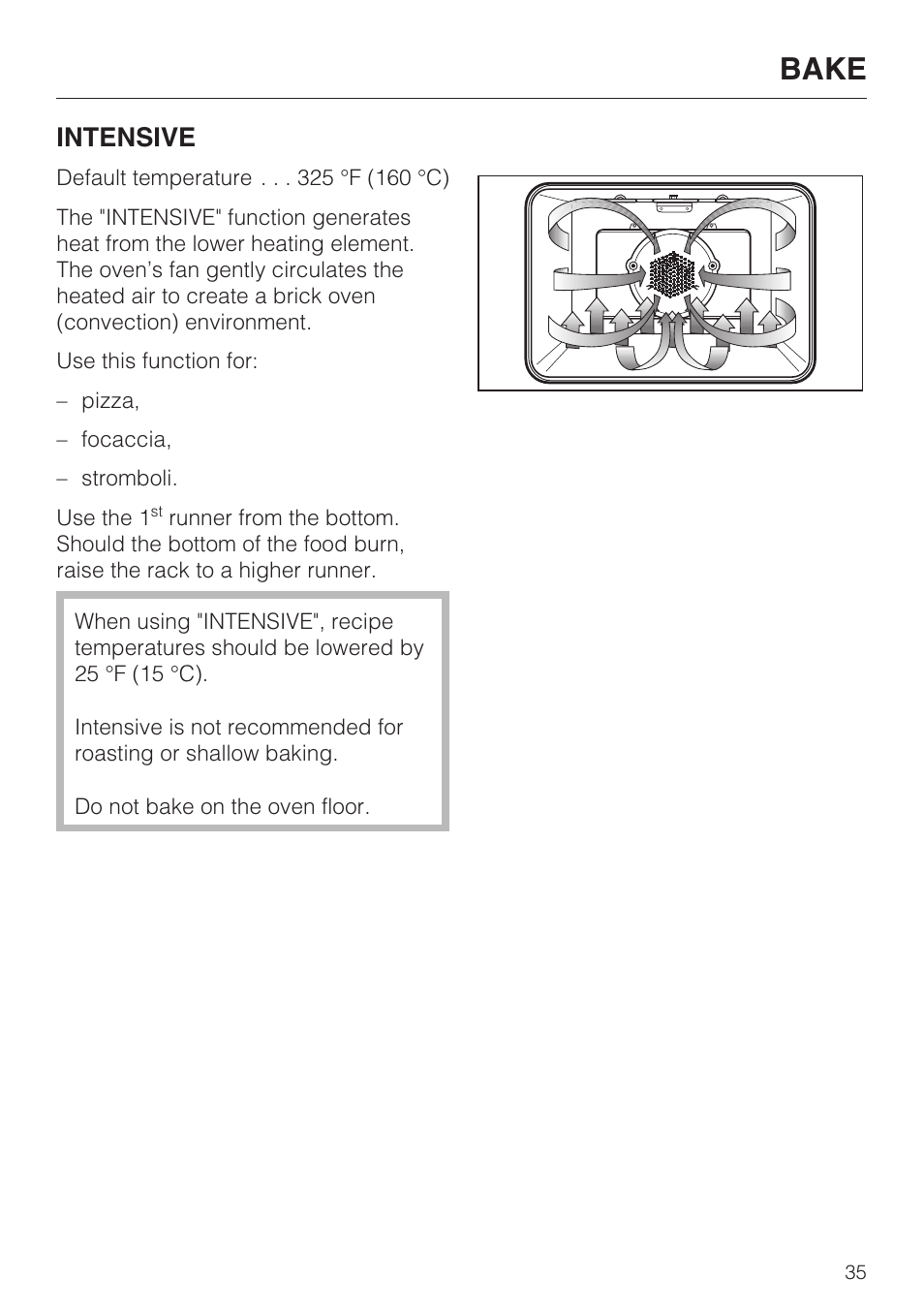 Bake, Intensive | Miele H4890BP2 User Manual | Page 35 / 80