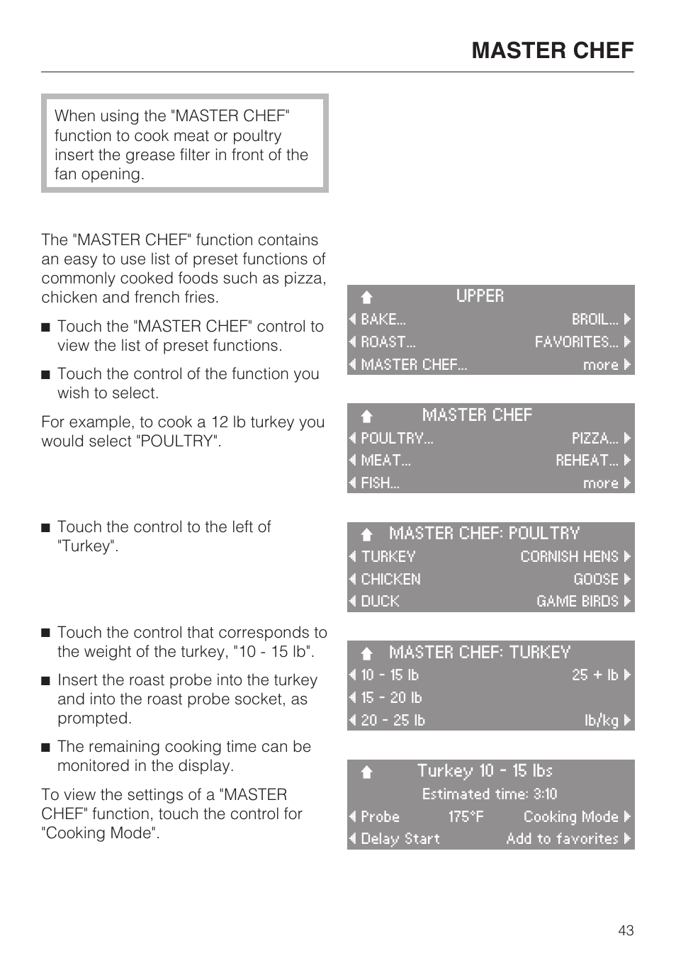 Master chef 43, Master chef | Miele H4890BP2 User Manual | Page 43 / 80