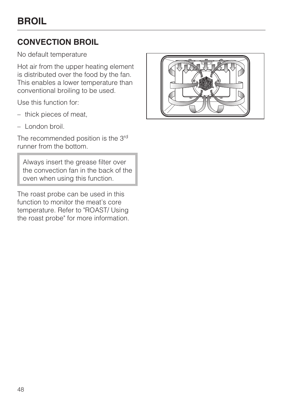 Broil, Convection broil | Miele H4890BP2 User Manual | Page 48 / 80