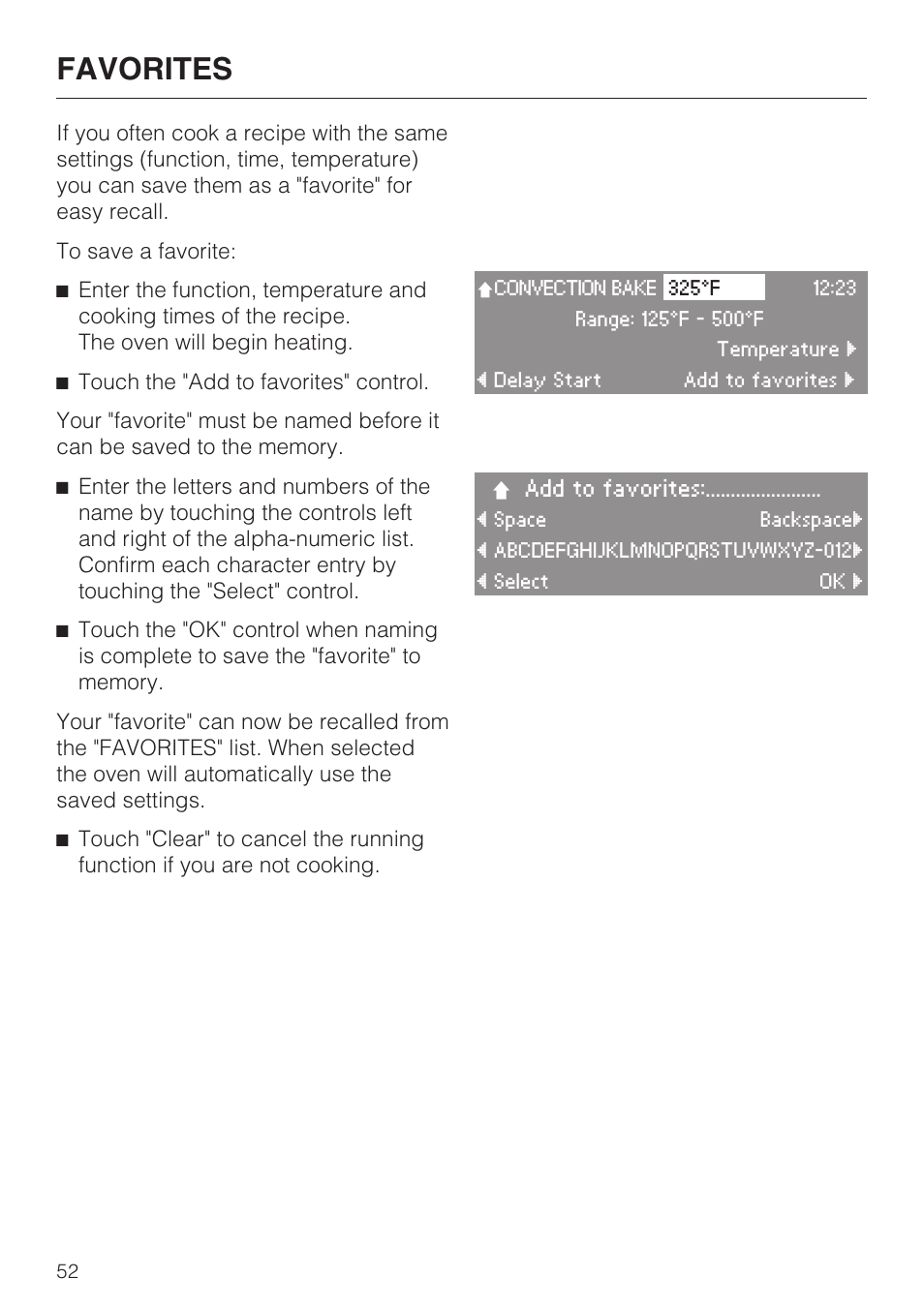 Favorites 52, Favorites | Miele H4890BP2 User Manual | Page 52 / 80