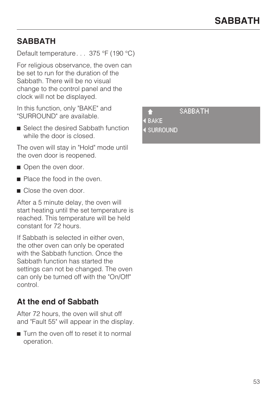 Sabbath 53, Sabbath, At the end of sabbath | Miele H4890BP2 User Manual | Page 53 / 80