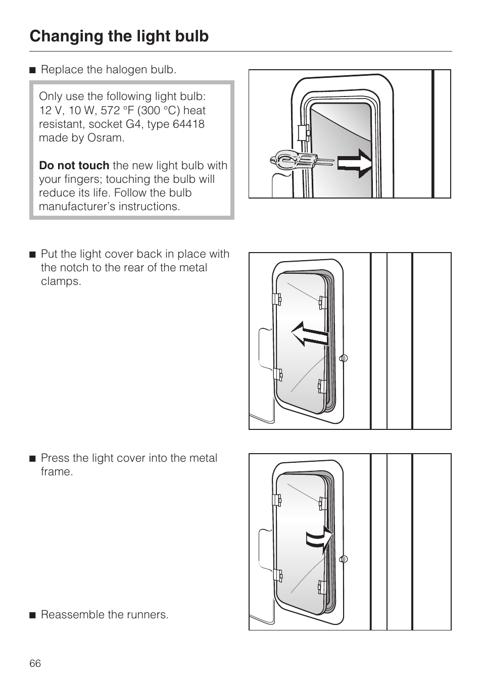 Changing the light bulb | Miele H4890BP2 User Manual | Page 66 / 80