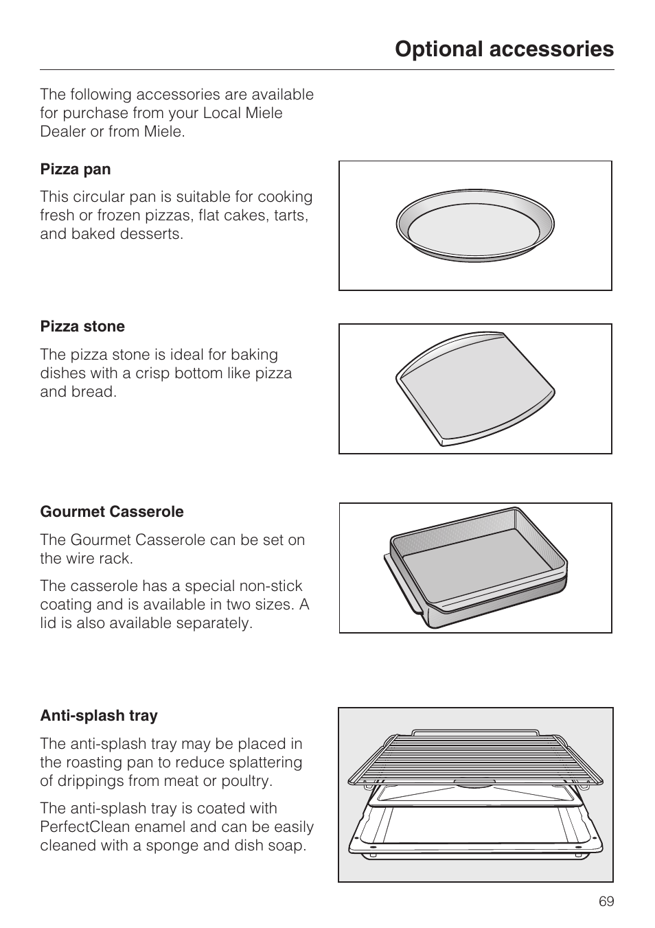 Optional accessories 69, Optional accessories | Miele H4890BP2 User Manual | Page 69 / 80