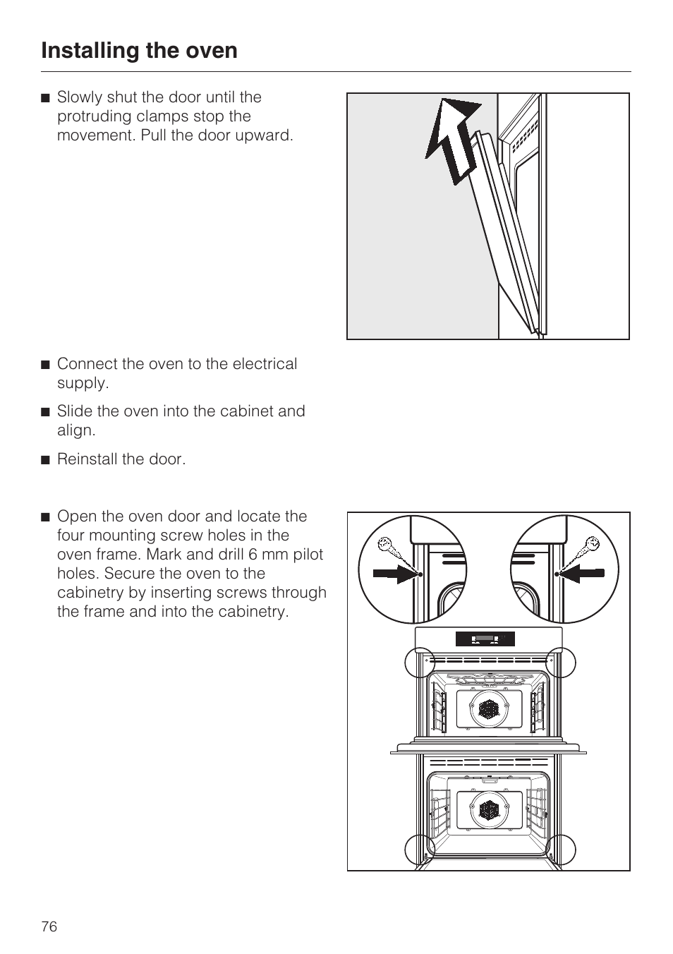 Installing the oven | Miele H4890BP2 User Manual | Page 76 / 80