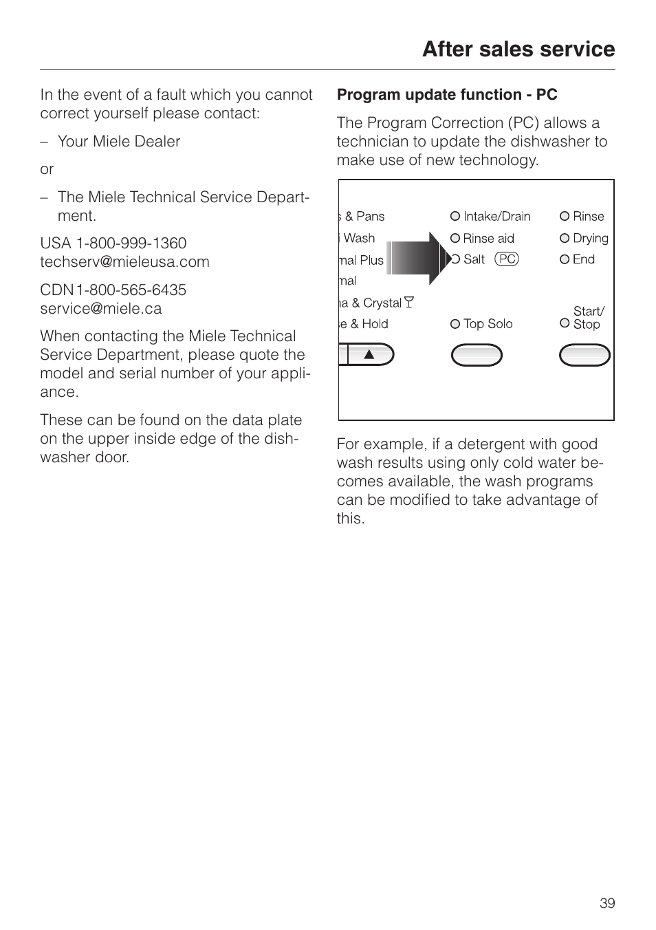 After sales service 39, After sales service | Miele G 832 SC User Manual | Page 39 / 48