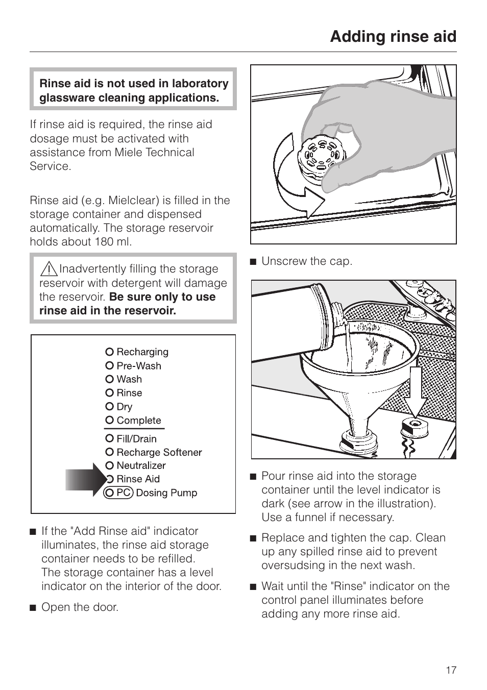 Adding rinse aid 17, Adding rinse aid | Miele G 7883 User Manual | Page 17 / 64