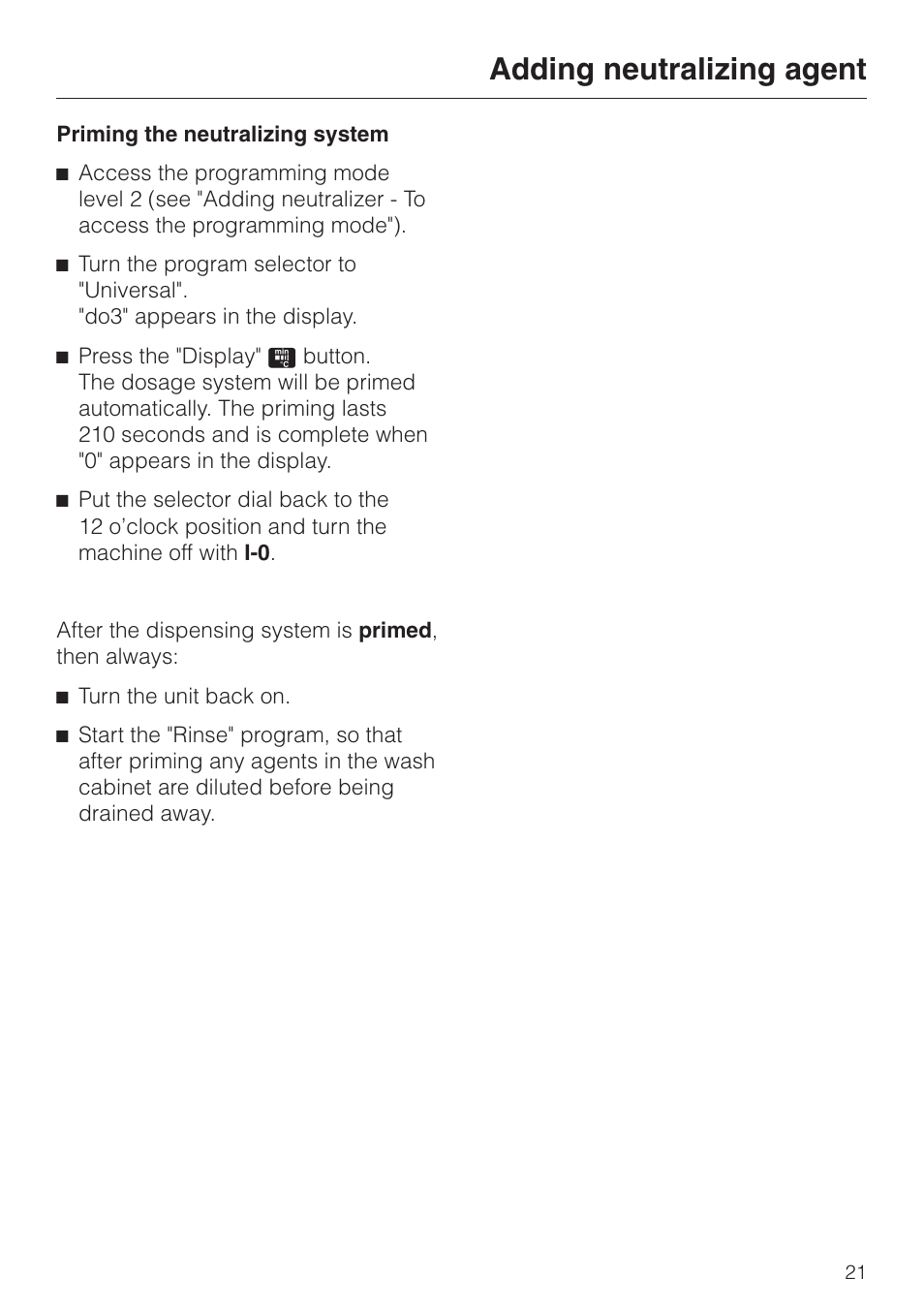 Adding neutralizing agent | Miele G 7883 User Manual | Page 21 / 64