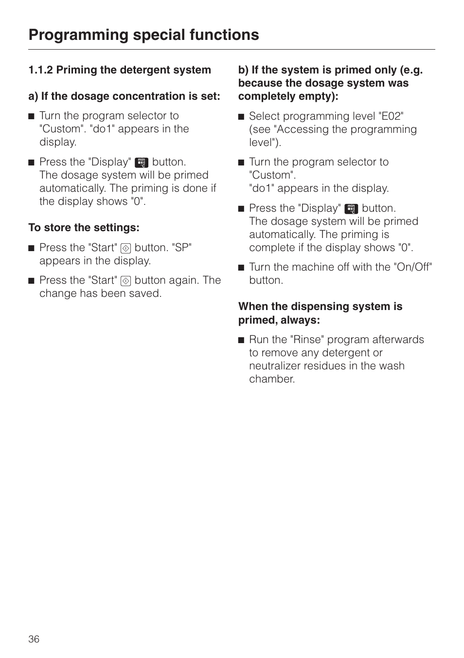 Programming special functions | Miele G 7883 User Manual | Page 36 / 64