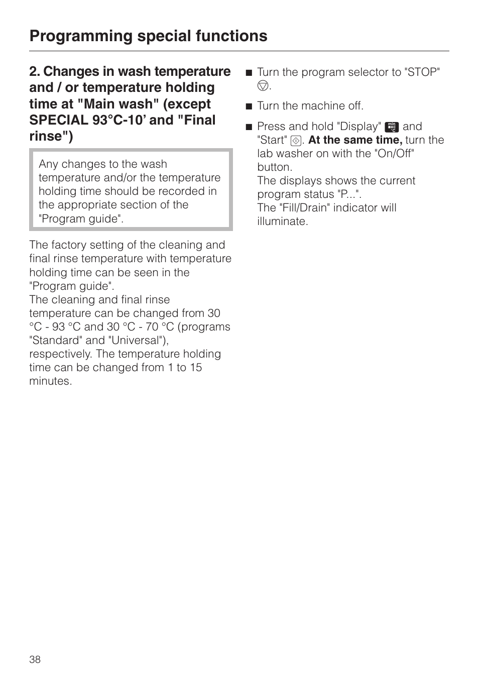 Programming special functions | Miele G 7883 User Manual | Page 38 / 64