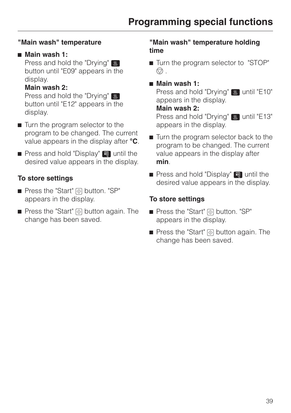Programming special functions | Miele G 7883 User Manual | Page 39 / 64