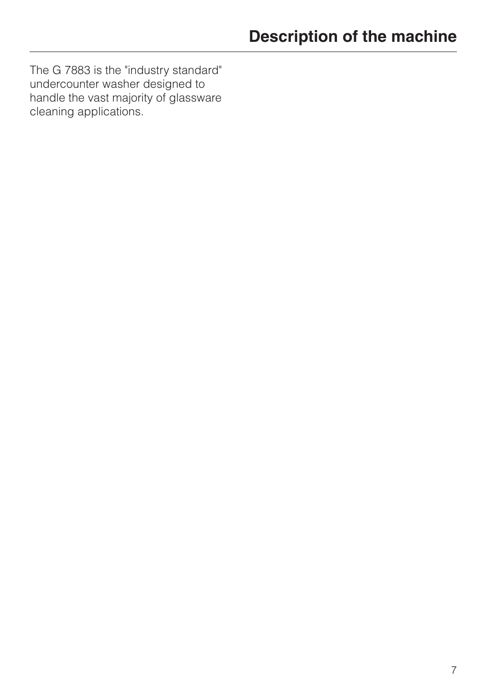 Description of the machine 7, Description of the machine | Miele G 7883 User Manual | Page 7 / 64
