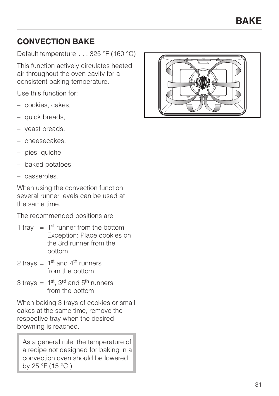 Bake, Convection bake | Miele H4880BP User Manual | Page 31 / 76