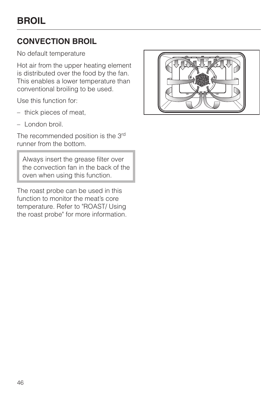 Broil, Convection broil | Miele H4880BP User Manual | Page 46 / 76