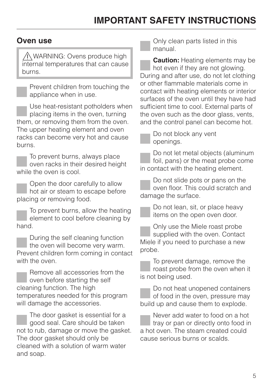 Important safety instructions, Oven use | Miele H4880BP User Manual | Page 5 / 76