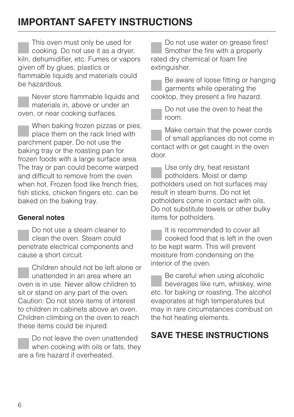 Important safety instructions, Save these instructions | Miele H4880BP User Manual | Page 6 / 76