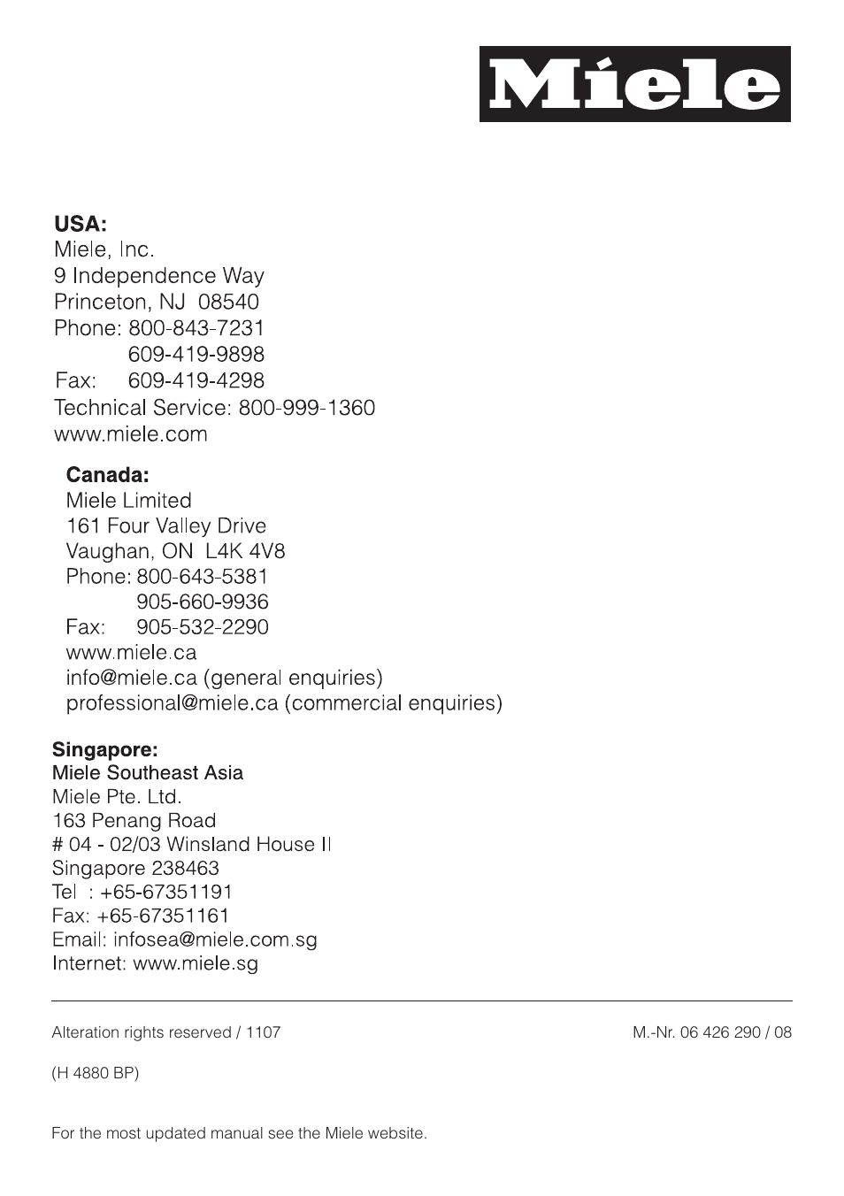 Miele H4880BP User Manual | Page 76 / 76