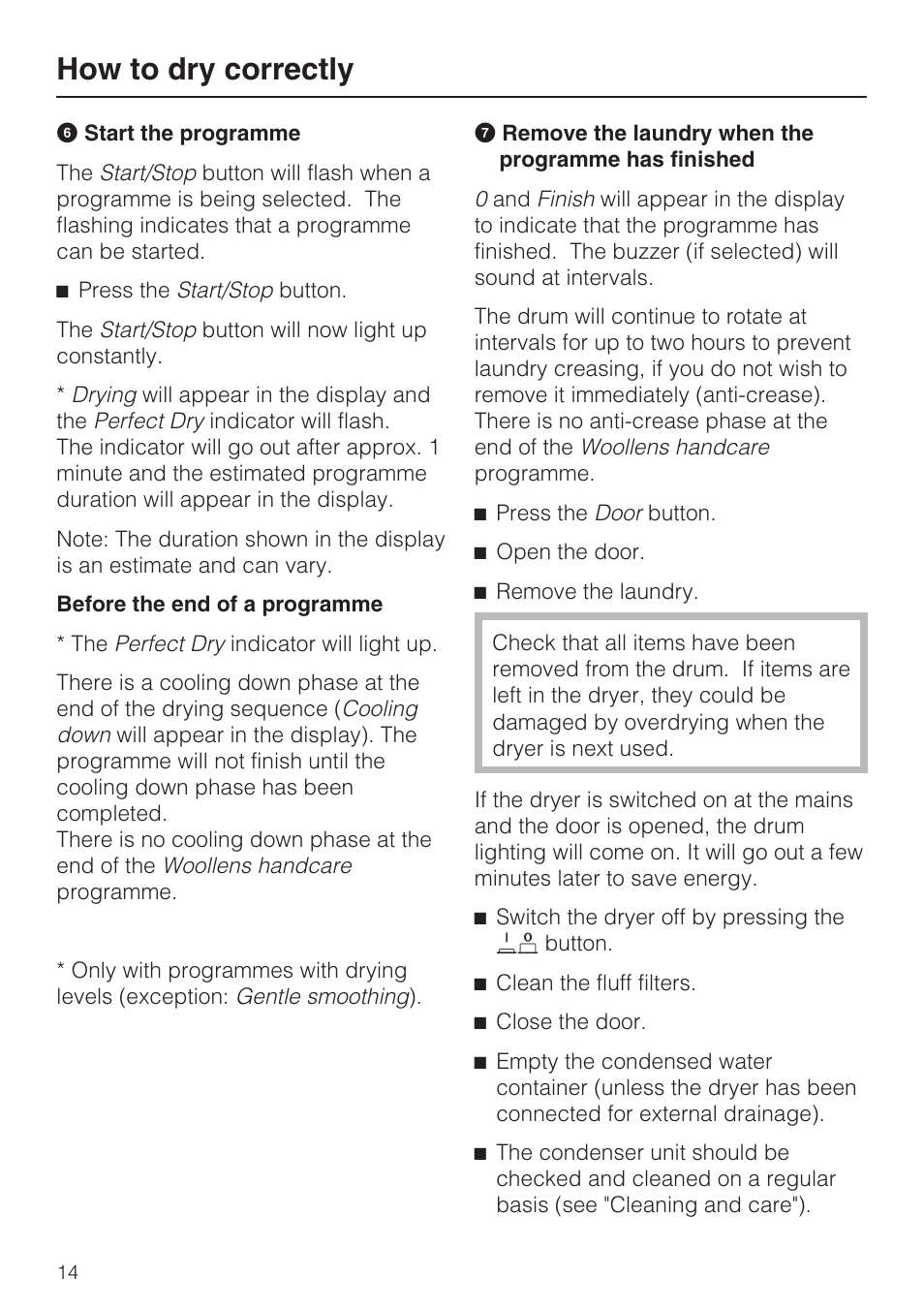 How to dry correctly | Miele T 8822 C User Manual | Page 14 / 56