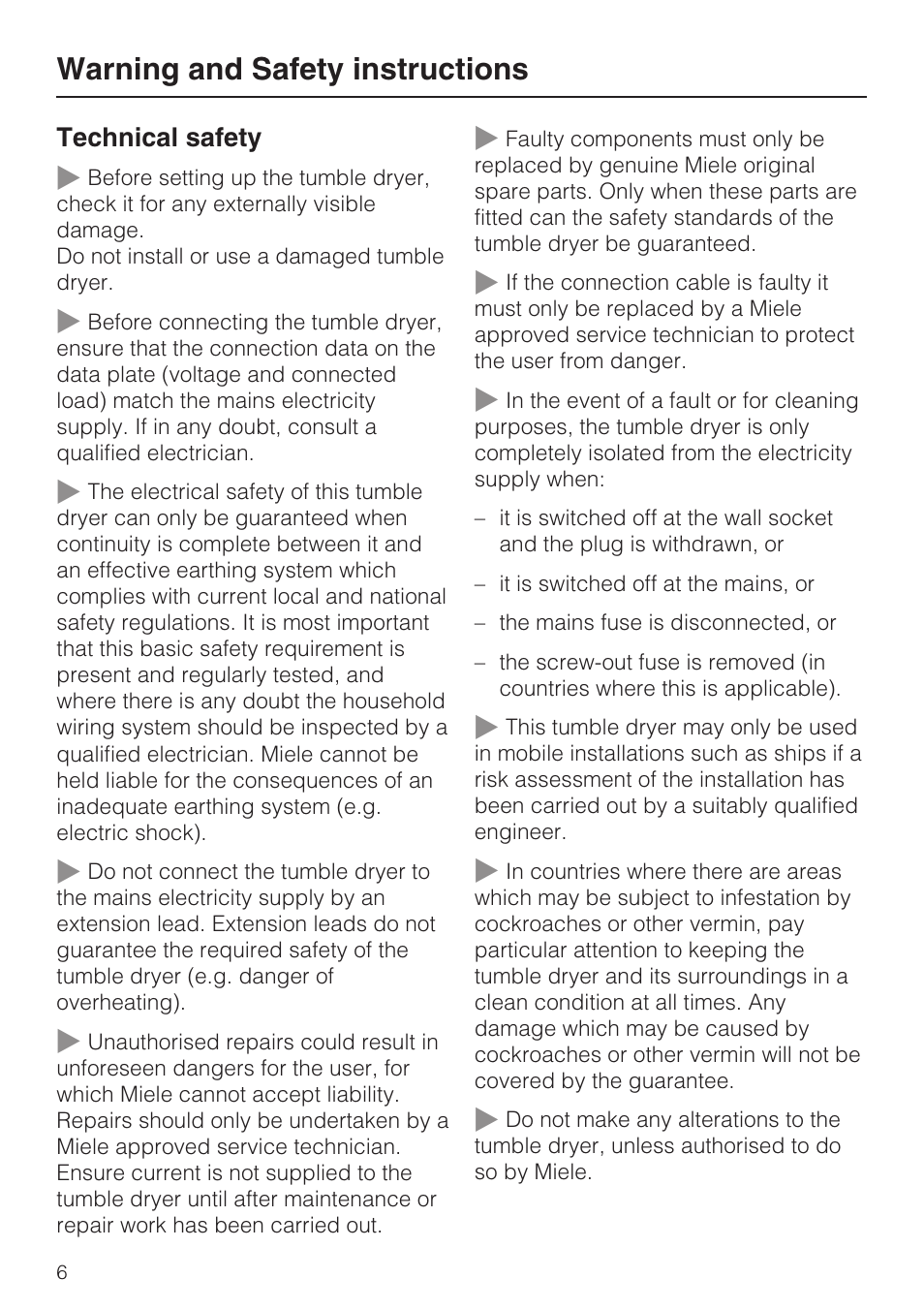 Warning and safety instructions | Miele T 8822 C User Manual | Page 6 / 56