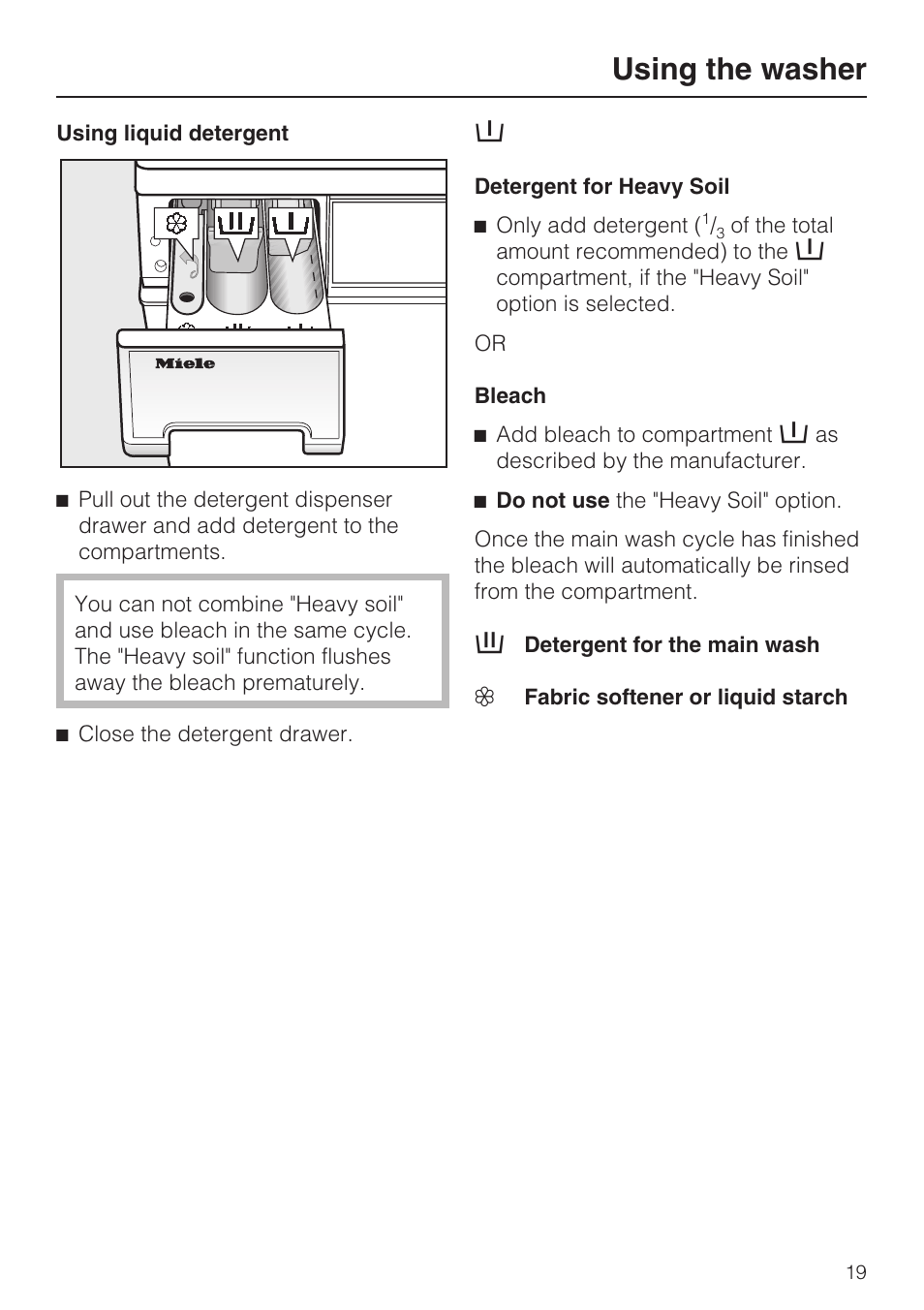 Using the washer | Miele W3035 User Manual | Page 19 / 56