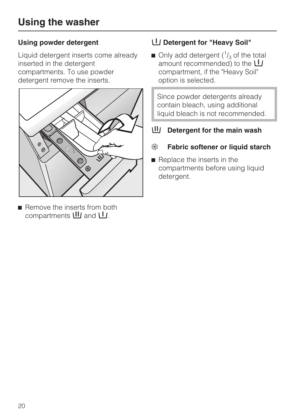 Using the washer | Miele W3035 User Manual | Page 20 / 56