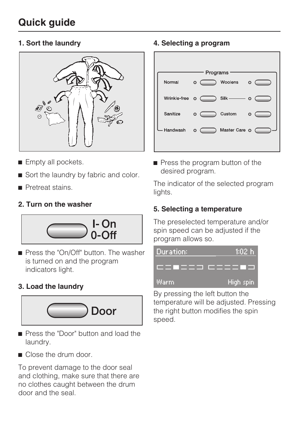 Quick guide | Miele W3035 User Manual | Page 28 / 56