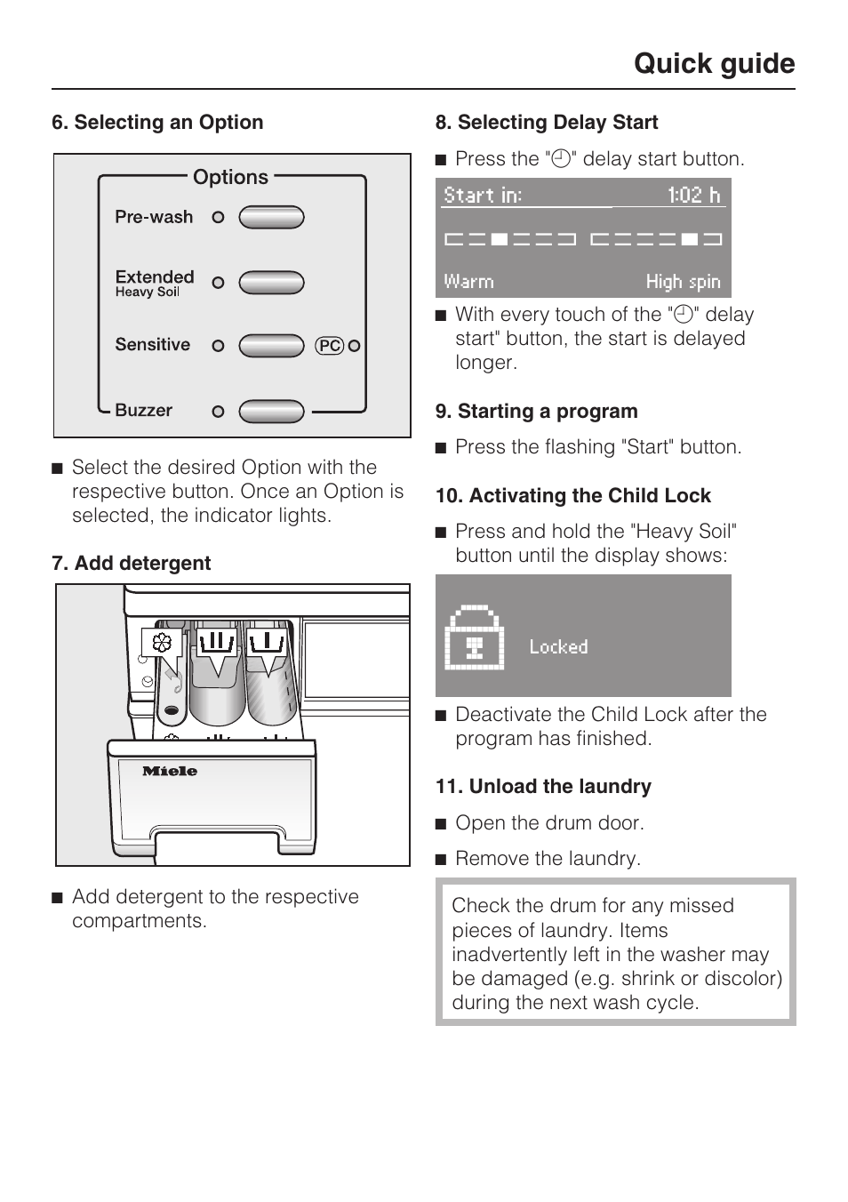 Quick guide | Miele W3035 User Manual | Page 29 / 56