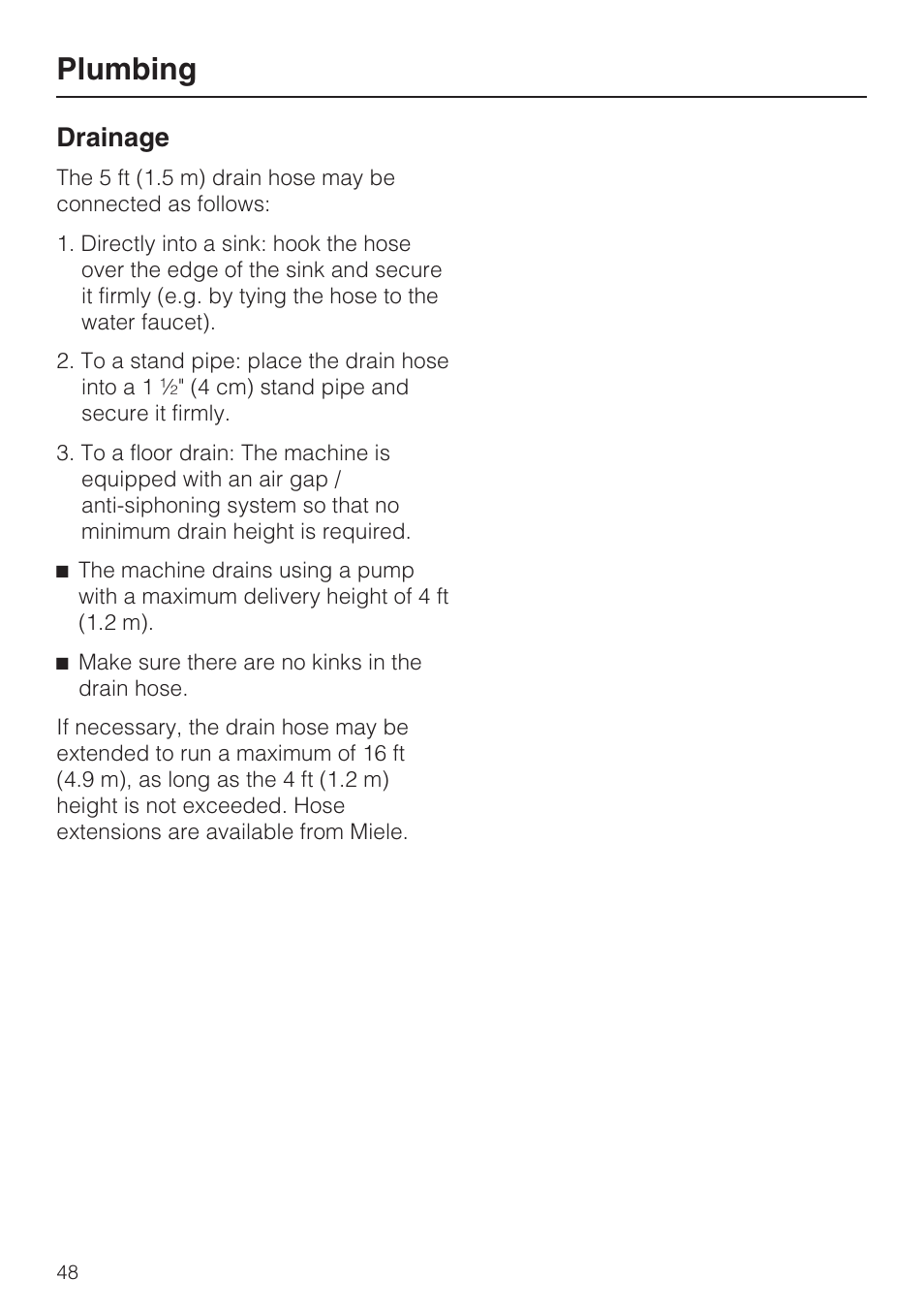 Plumbing, Drainage | Miele W3035 User Manual | Page 52 / 56