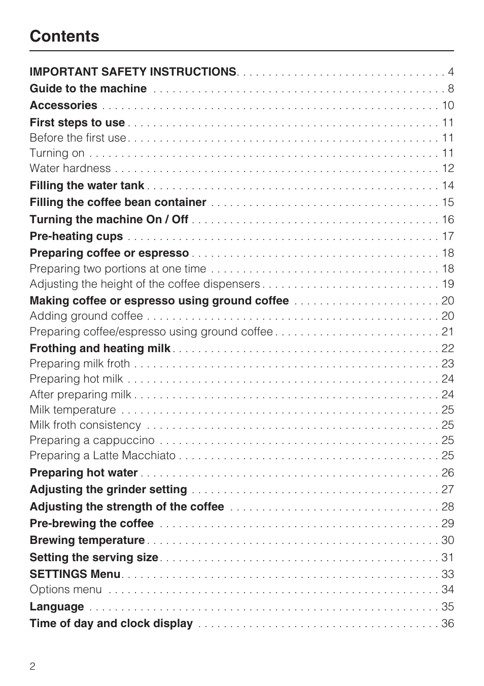 Miele FREESTANDING COFFEE MACHINE CM 5000 User Manual | Page 2 / 76