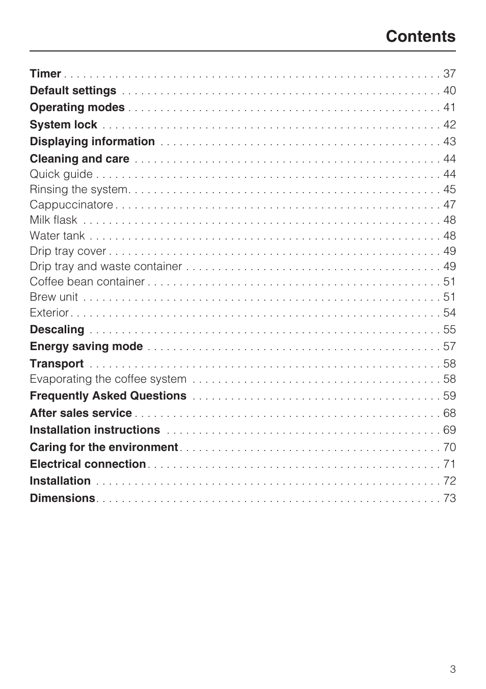 Miele FREESTANDING COFFEE MACHINE CM 5000 User Manual | Page 3 / 76